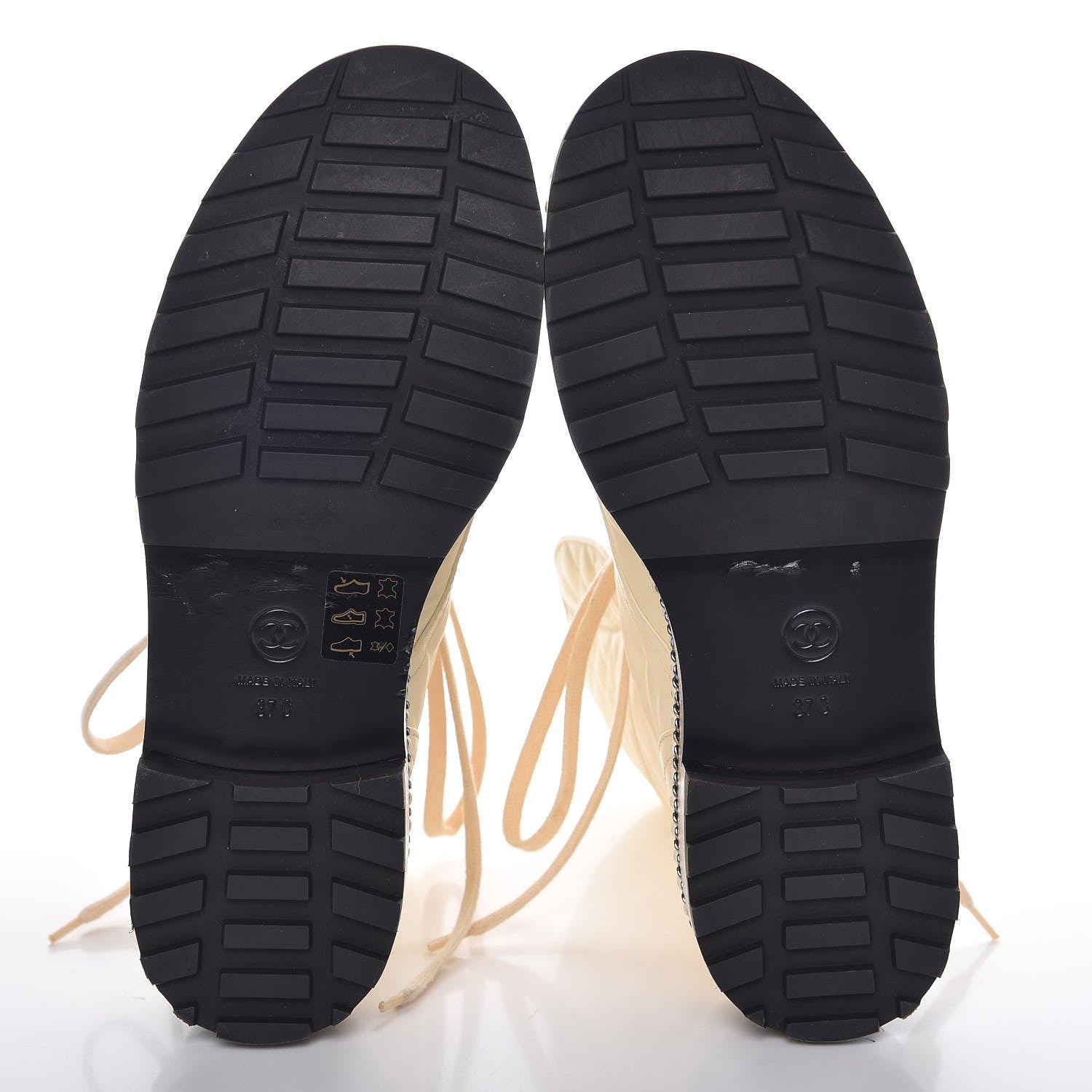Chanel Lambskin Pearl Chain CC Combat Boots 37 Ivory Black 5 of 13