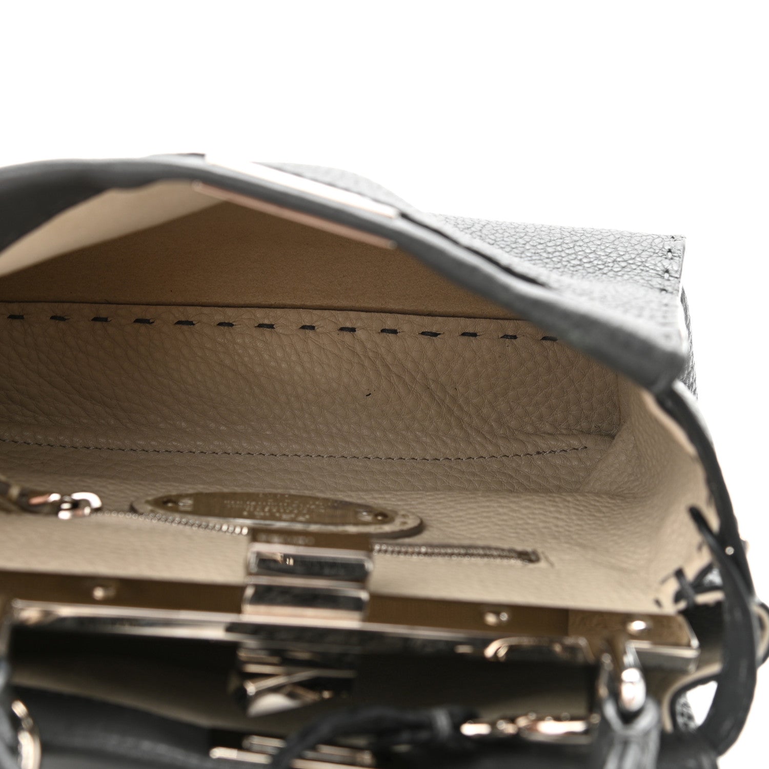 Fendi Cuoio Romano Selleria Bi-Color Mini Peekaboo Iconic Satchel Asfalto Latte 6 of 11