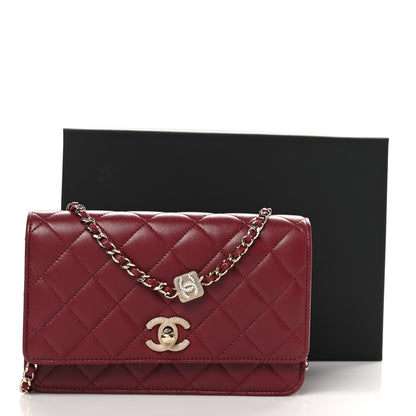 Chanel Lambskin Quilted Strass Studded CC Wallet on Chain WOC Burgundy 11 of 11