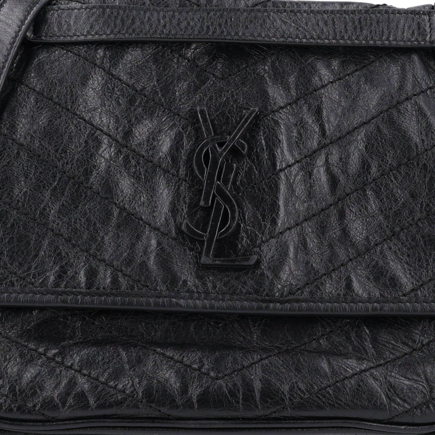Crinkled Calfskin Matelasse Monogram Medium Niki Chain Satchel Storm