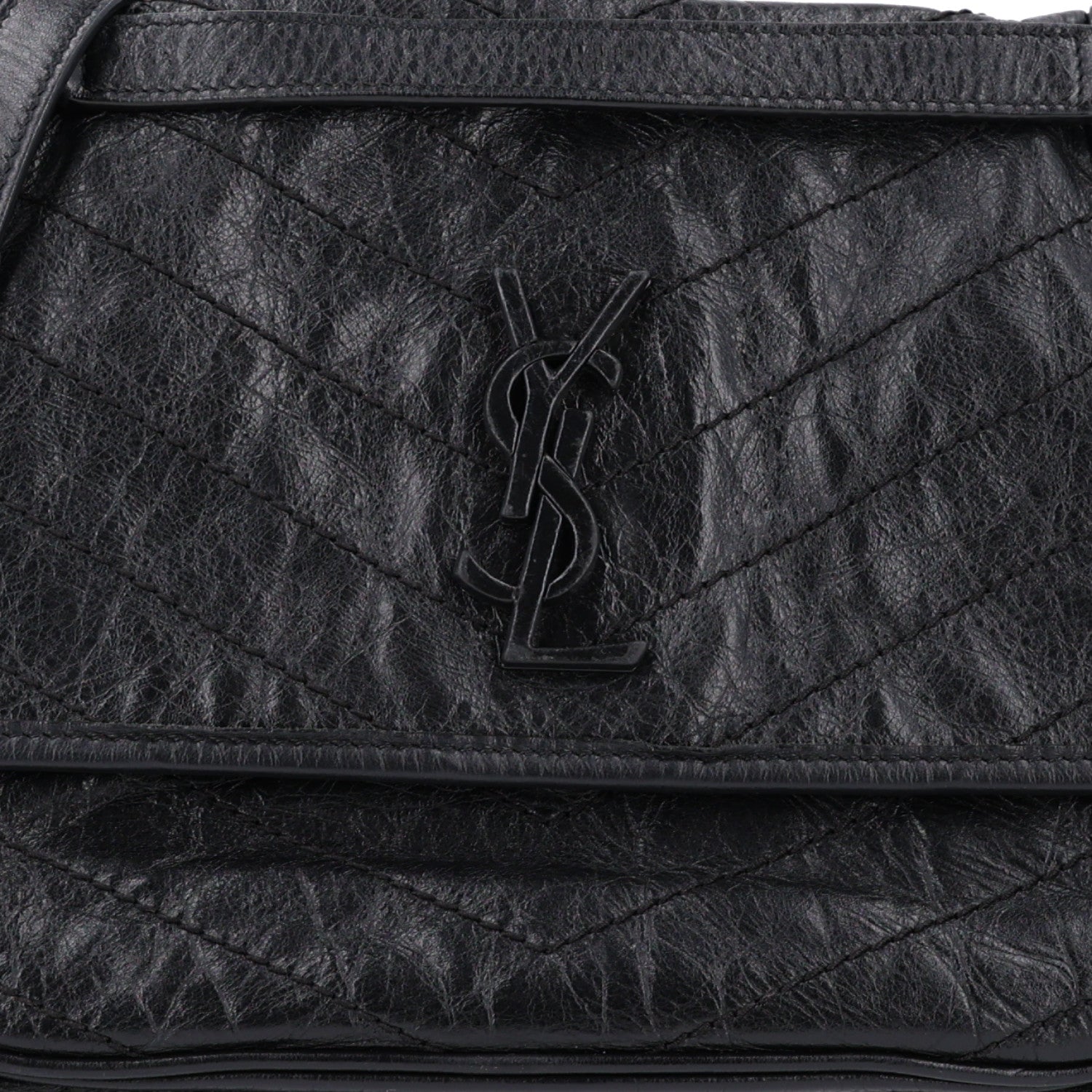Saint Laurent Crinkled Calfskin Matelasse Monogram Medium Niki Chain Satchel Storm 7 of 9