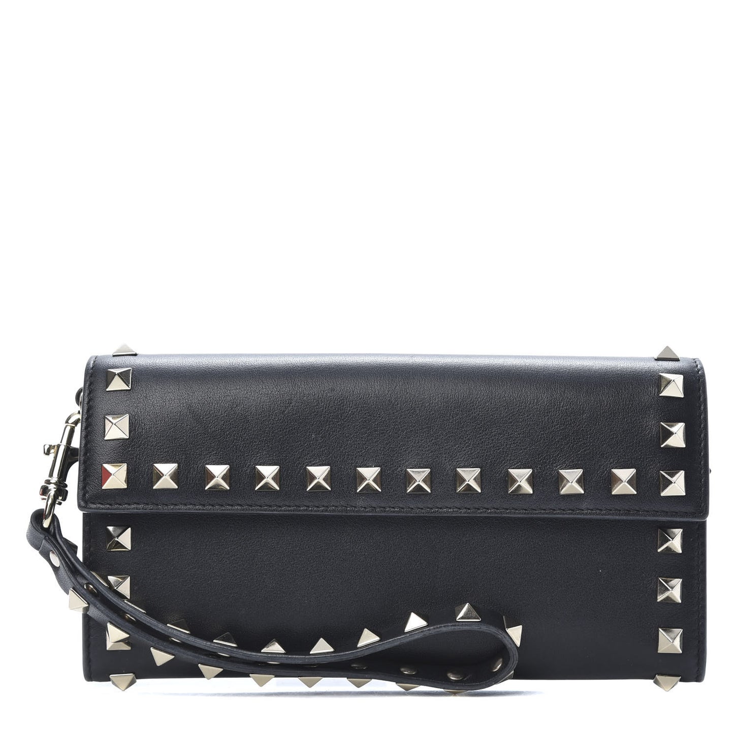 Calfskin Rockstud Wristlet Travel Wallet Black