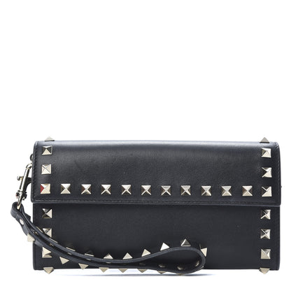 Valentino Garavani Calfskin Rockstud Wristlet Travel Wallet Black 1 of 13