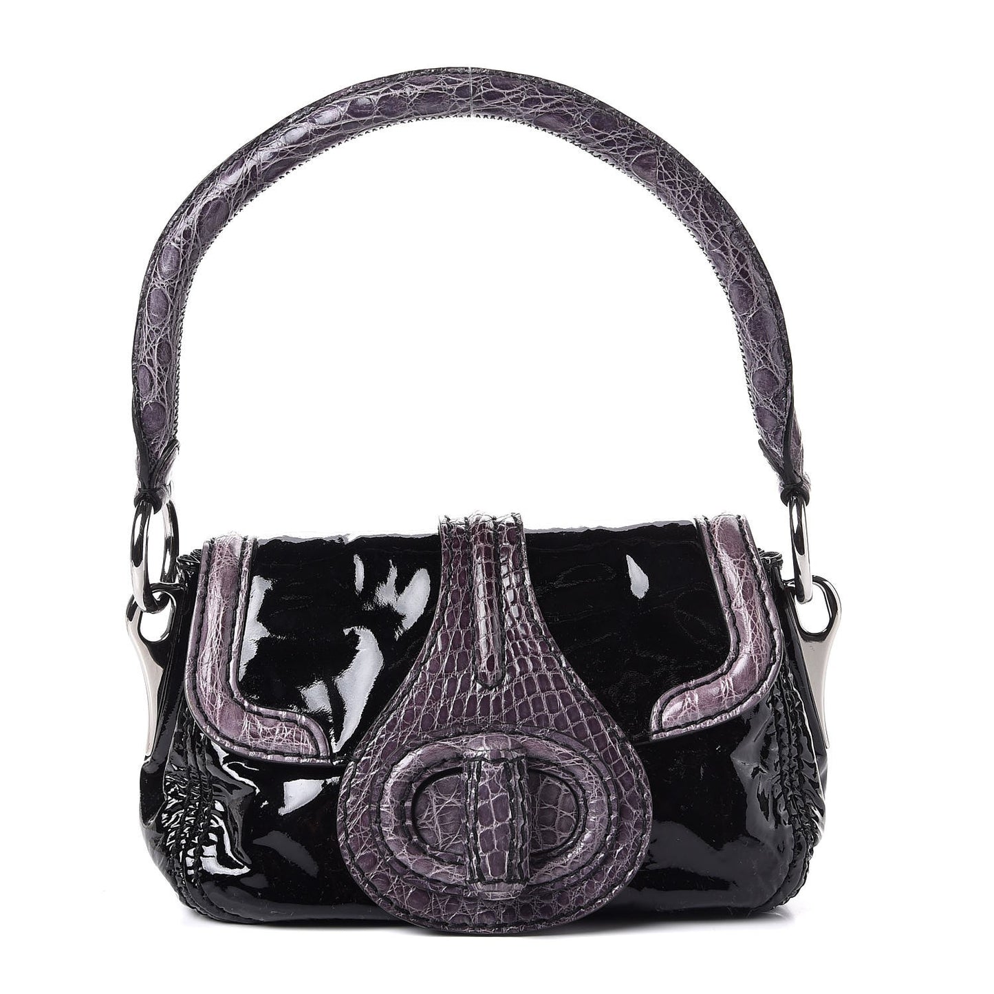 Vernice Crocodile Pattina Sottospalla Shoulder Bag Black Lilla