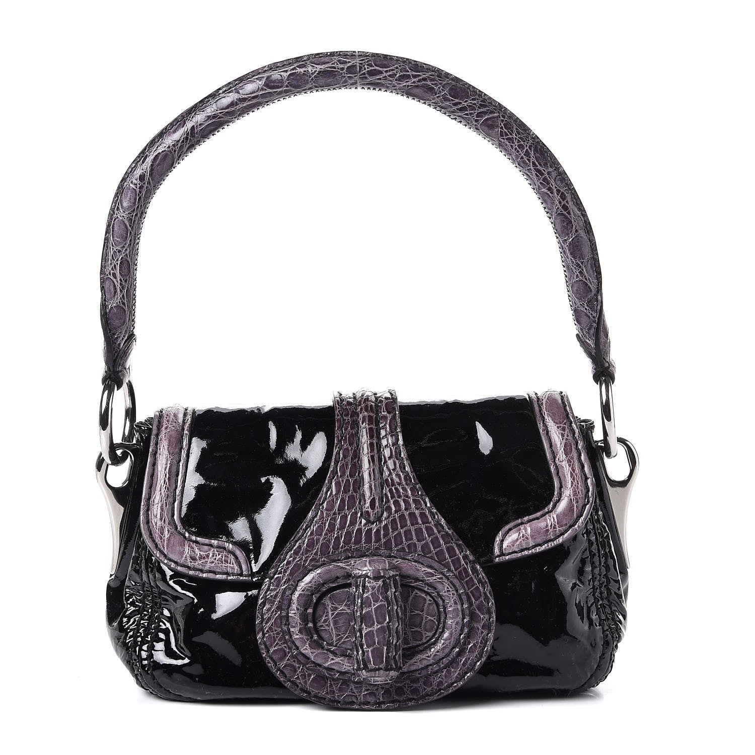 Prada Vernice Crocodile Pattina Sottospalla Shoulder Bag Black Lilla 1 of 9