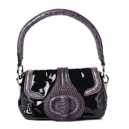 Prada Vernice Crocodile Pattina Sottospalla Shoulder Bag Black Lilla 1 of 9