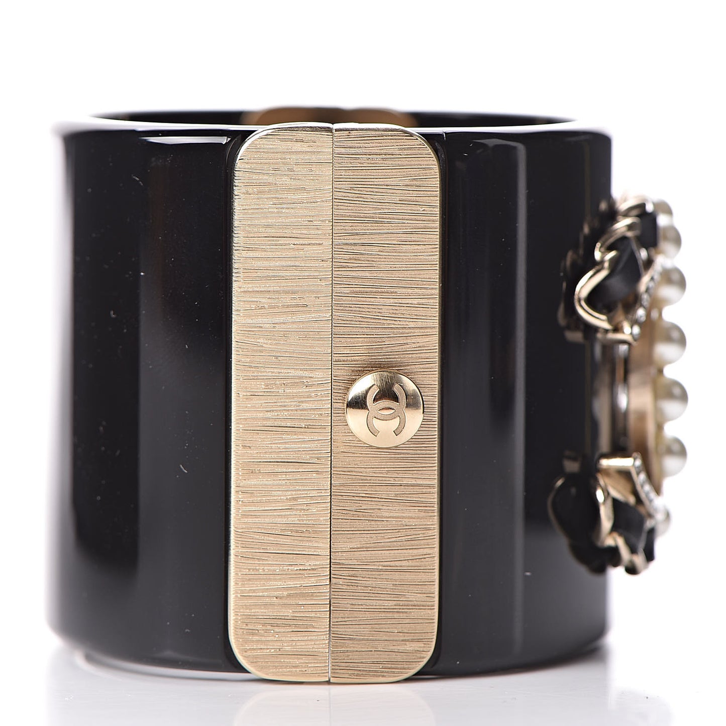 Resin Crystal Pearl Lambskin CC Cuff Black