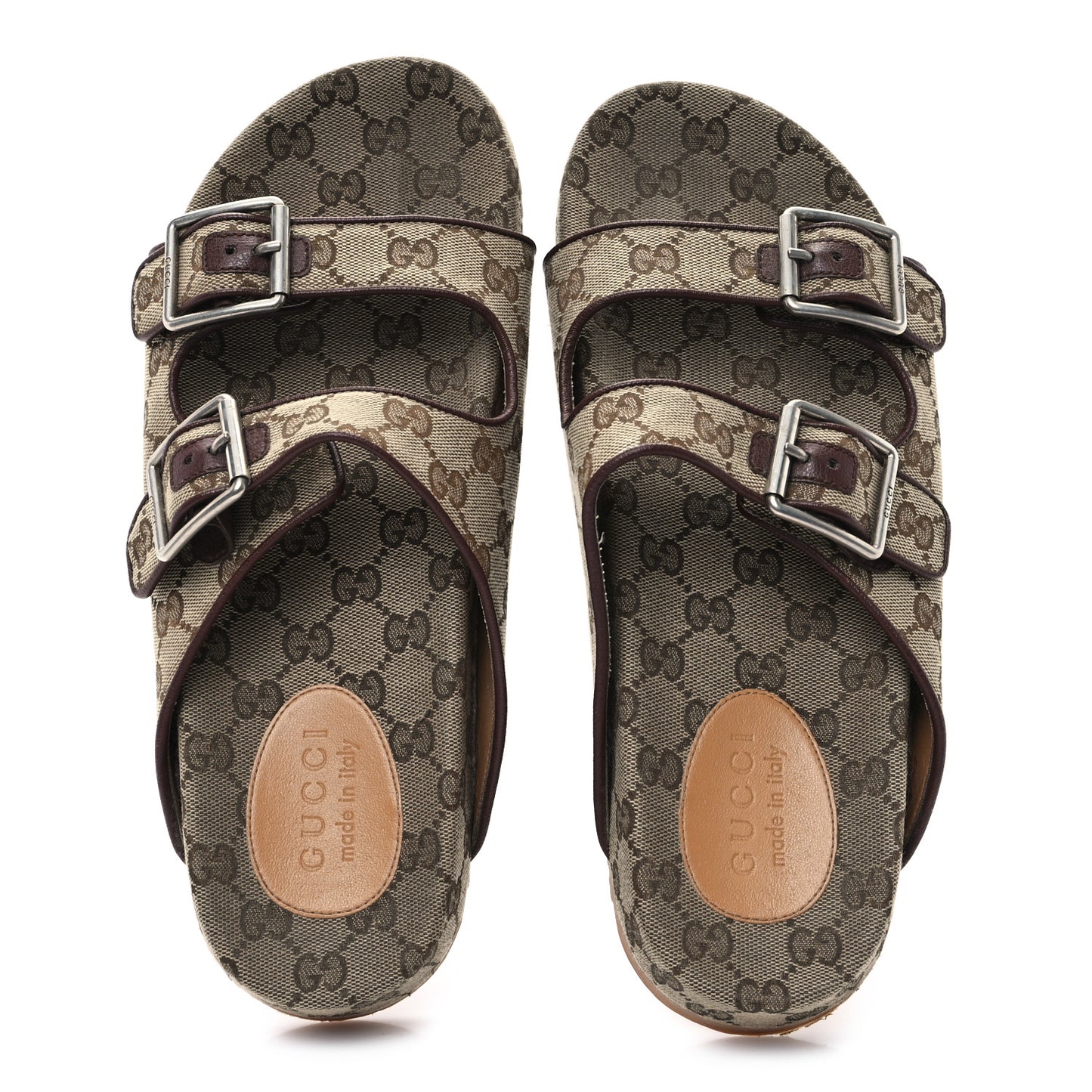 GG Monogram Lavaredo Eco Fabric Mens Slide Sandals With Straps 10 Beige Ebony Light Brown