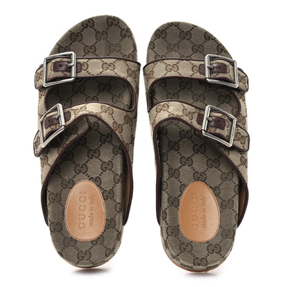 Gucci GG Monogram Lavaredo Eco Fabric Mens Slide Sandals With Straps 10 Beige Ebony Light Brown 2 of 10