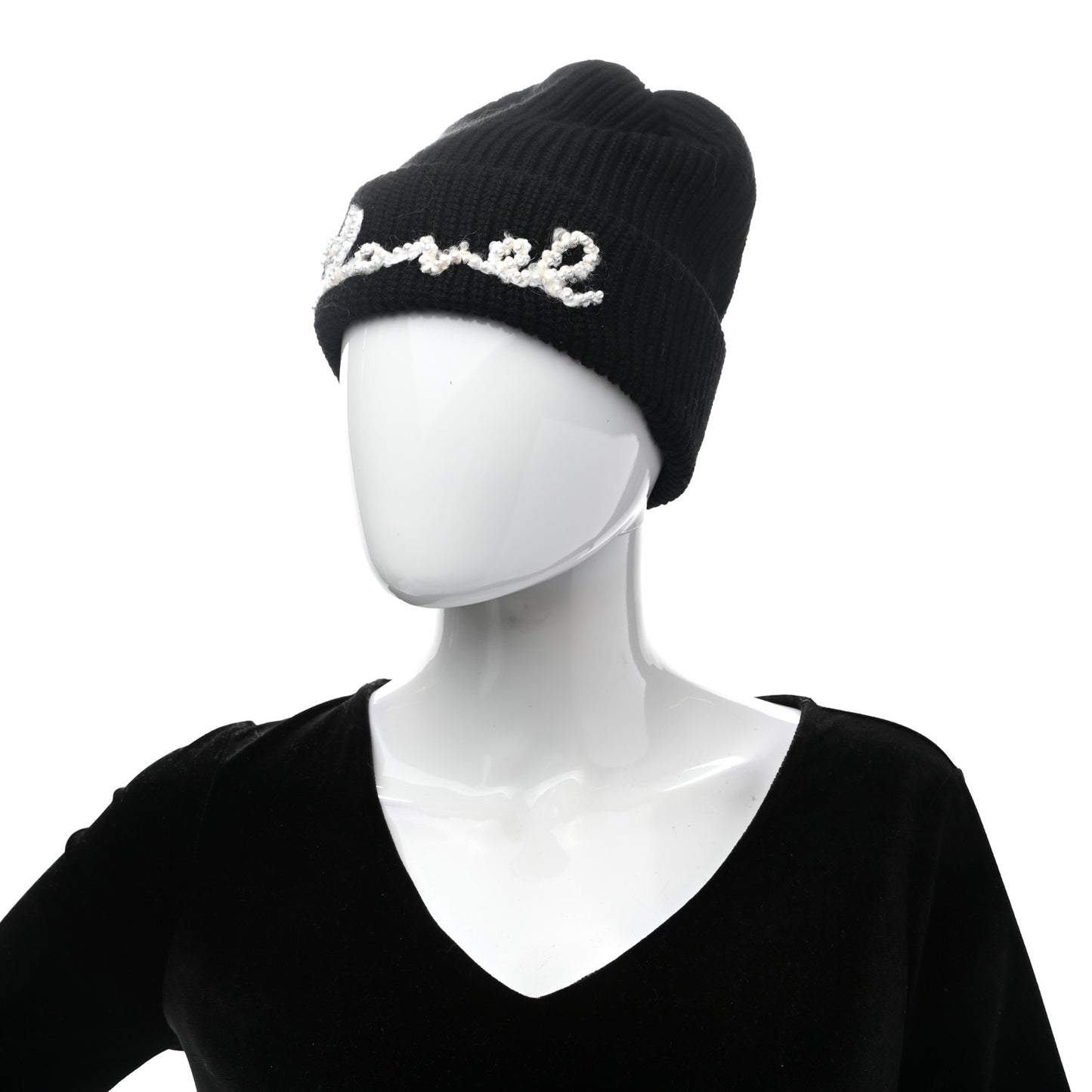 Cashmere Logo Beanie Hat Black White