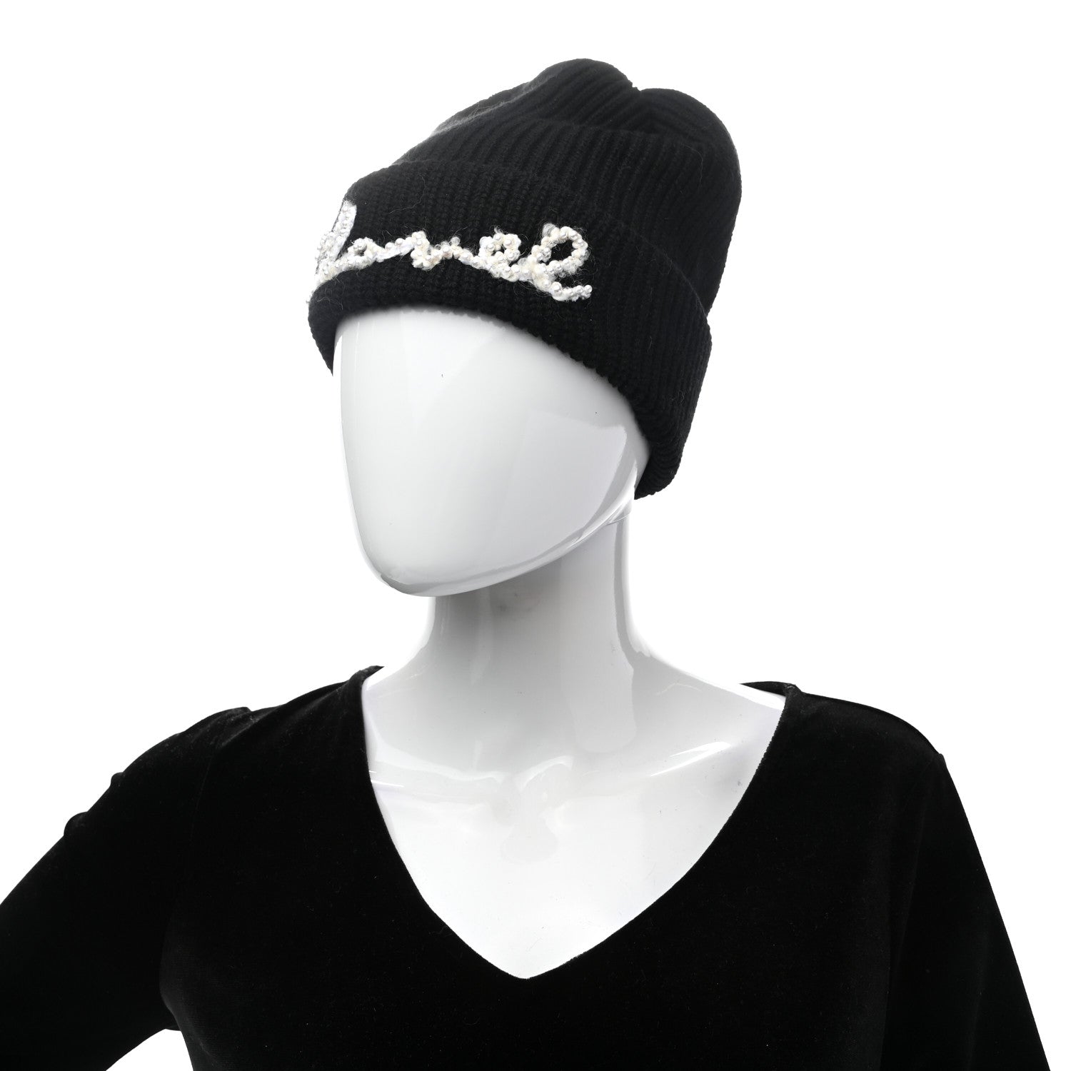 Chanel Cashmere Logo Beanie Hat Black White 2 of 6