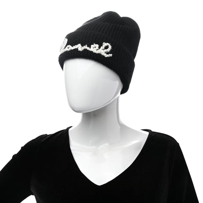 Chanel Cashmere Logo Beanie Hat Black White 2 of 6