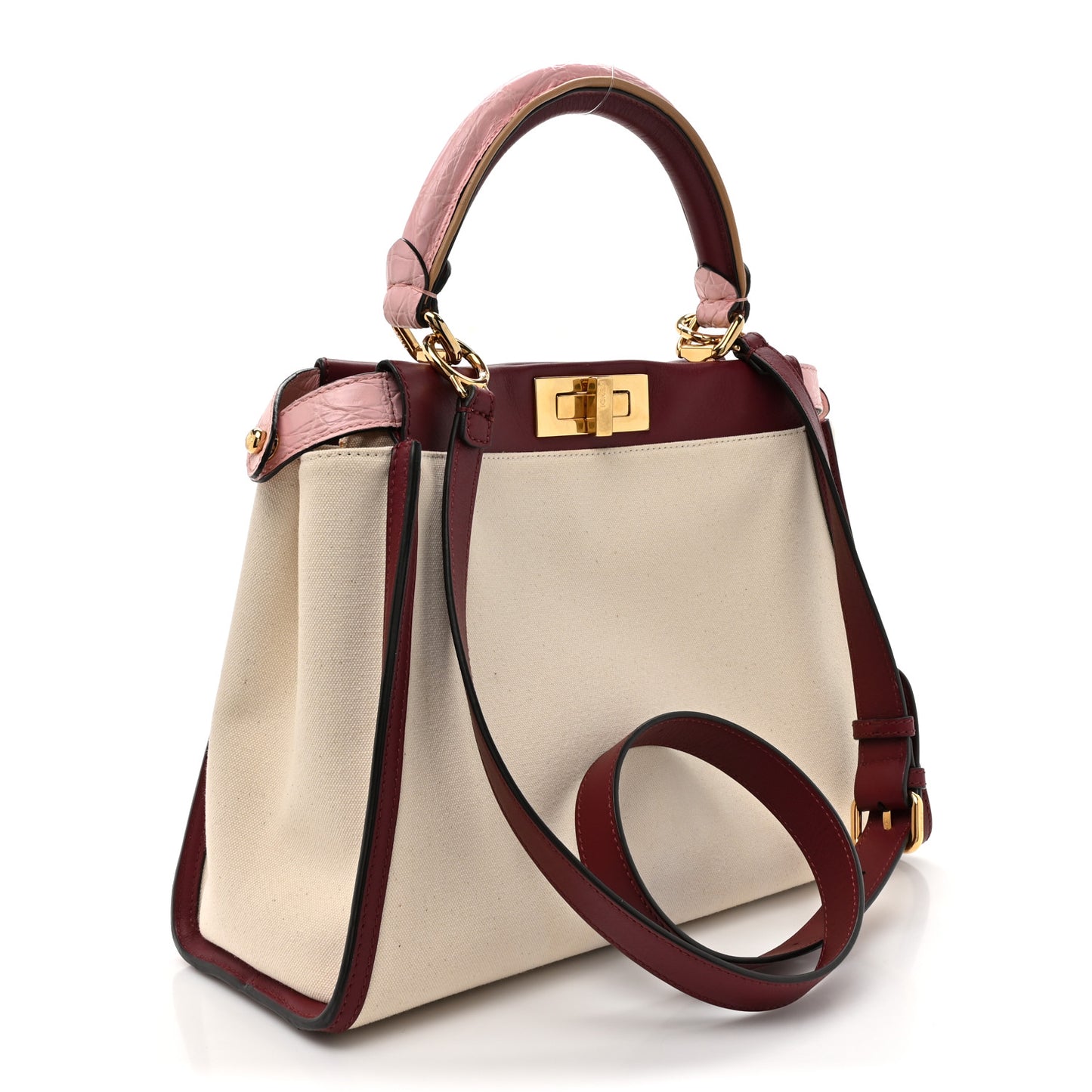 Canvas Calfskin Crocodile Embossed Medium Peekaboo Iconic Satchel Grezzo Barolo Bubblegum