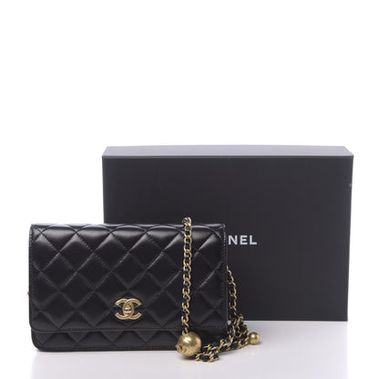 Chanel Lambskin Quilted CC Pearl Crush Wallet on Chain WOC Black 13 of 13
