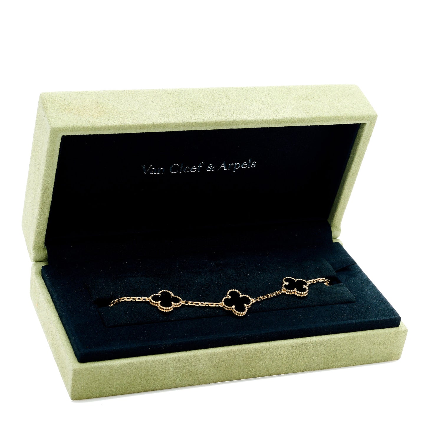 18K Yellow Gold Black Onyx 5 Motifs Vintage Alhambra Bracelet