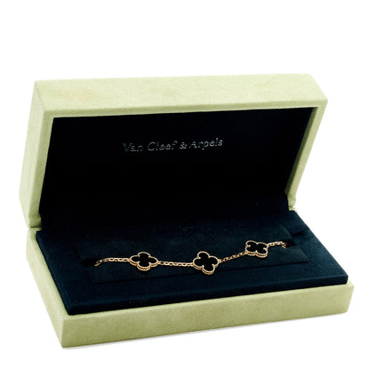 Van Cleef & Arpels 18K Yellow Gold Black Onyx 5 Motifs Vintage Alhambra Bracelet 5 of 5