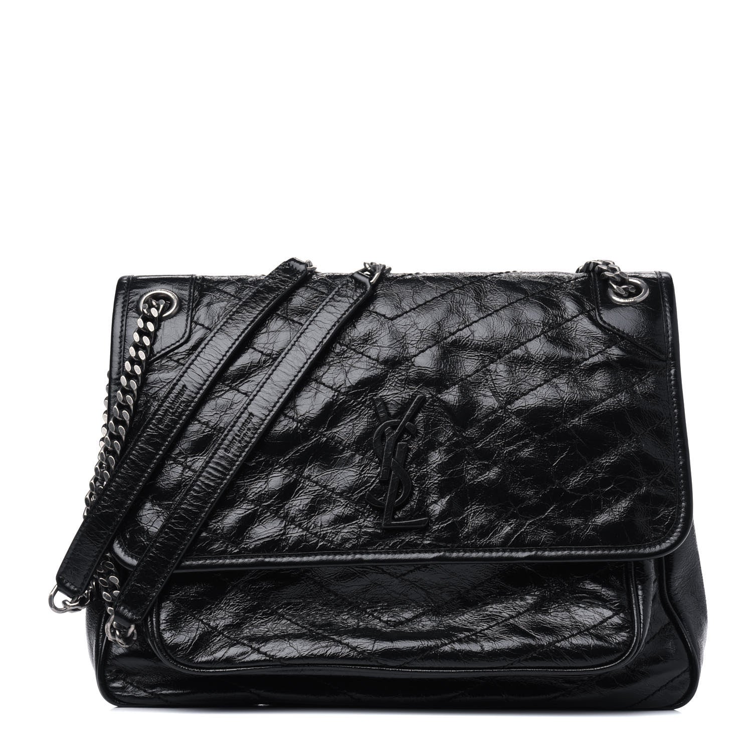Saint Laurent Crinkled Calfskin Matelasse Monogram Medium Niki Chain Satchel Black 1 of 11