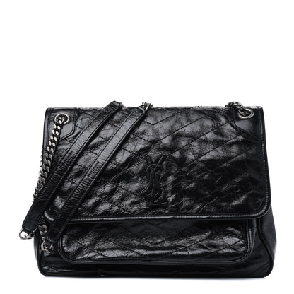 Saint Laurent Crinkled Calfskin Matelasse Monogram Medium Niki Chain Satchel Black 1 of 11