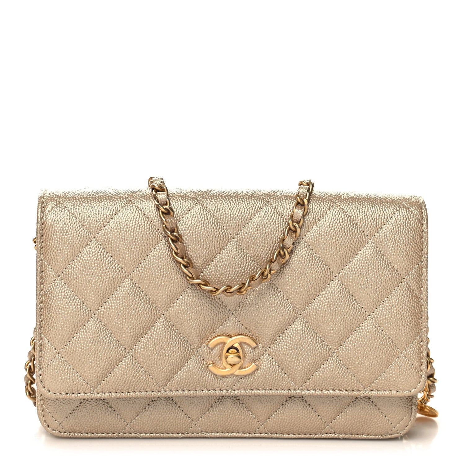 Chanel Metallic Caviar Quilted Wallet On Chain WOC Gold 1 of 12