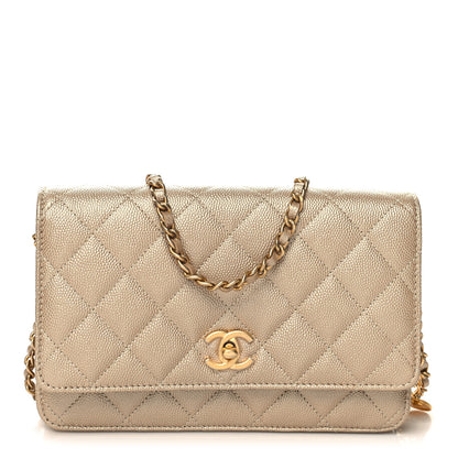 Chanel Metallic Caviar Quilted Wallet On Chain WOC Gold 1 of 12