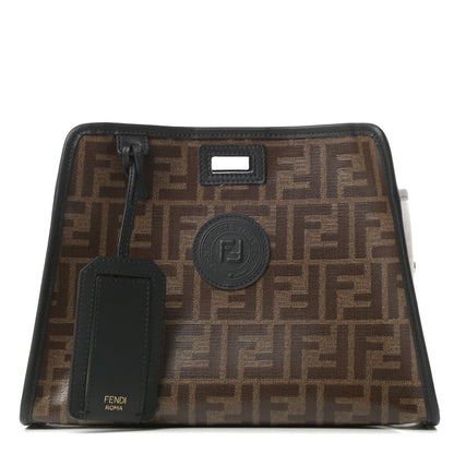 Fendi Glazed Fabric Vitello Century FF 1974 Stamp Patch Mini Peekaboo Defender Cover Mogano Panna Black 1 of 9