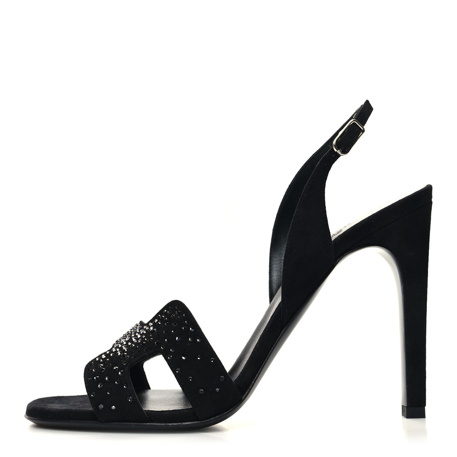 Hermes Suede Goatskin Crystal Ella 105 Sandal 39 Black 1 of 8