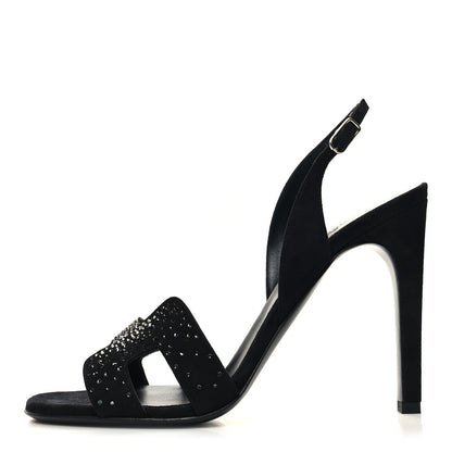 Hermes Suede Goatskin Crystal Ella 105 Sandal 39 Black 1 of 8