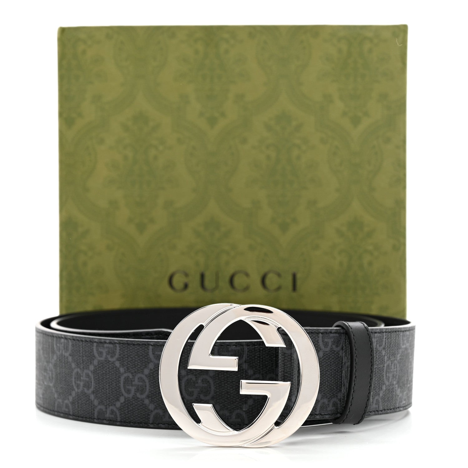 Gucci GG Supreme Monogram Selleria Calfskin Interlocking G 40mm Belt 95 38 Black Grey 6 of 6