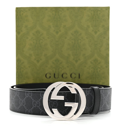 Gucci GG Supreme Monogram Selleria Calfskin Interlocking G 40mm Belt 95 38 Black Grey 6 of 6