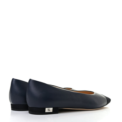 Chanel Lambskin Grosgrain Cap Toe Ballerina Flats 36 Navy Black 4 of 8