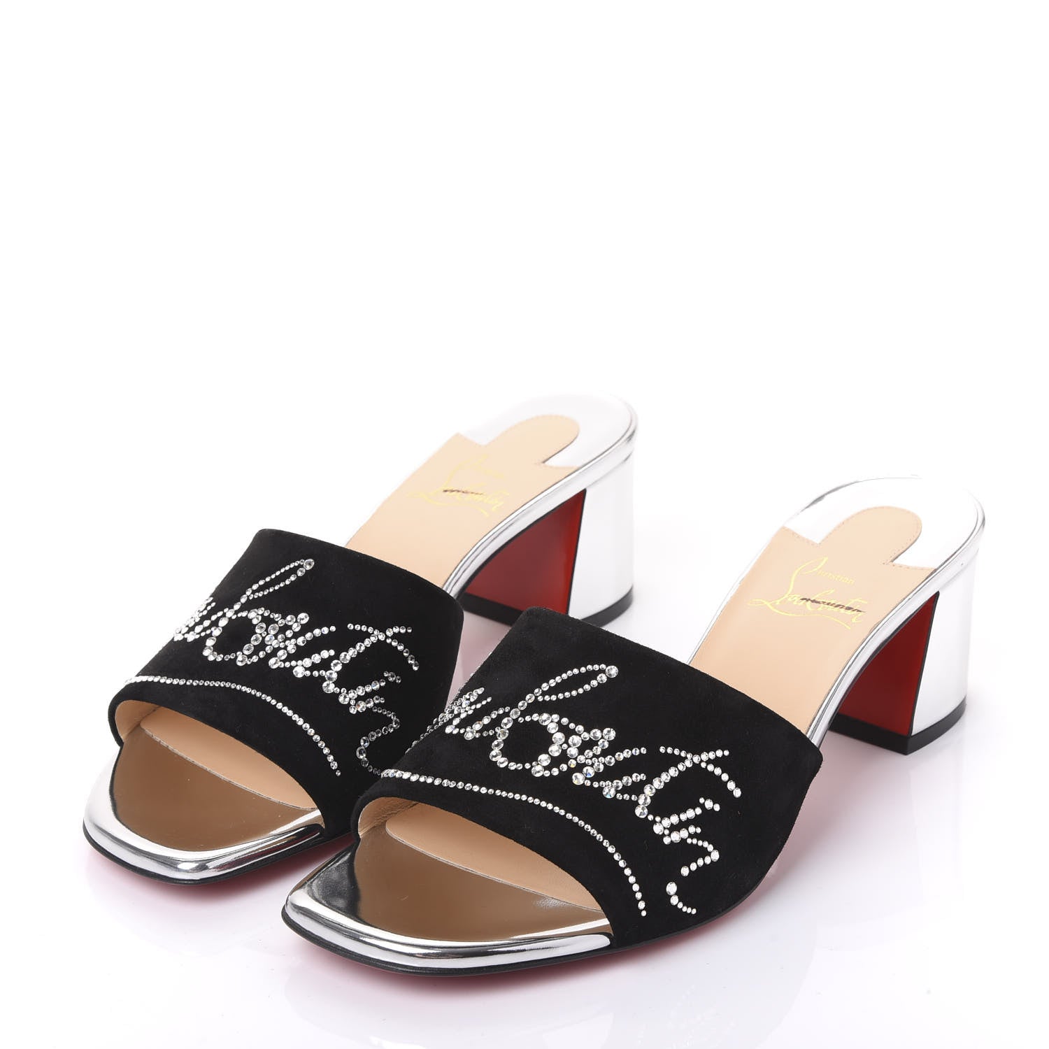 Christian Louboutin Calfskin Suede Strass Dear Home 55 Slide Sandals 37.5 Black 3 of 7
