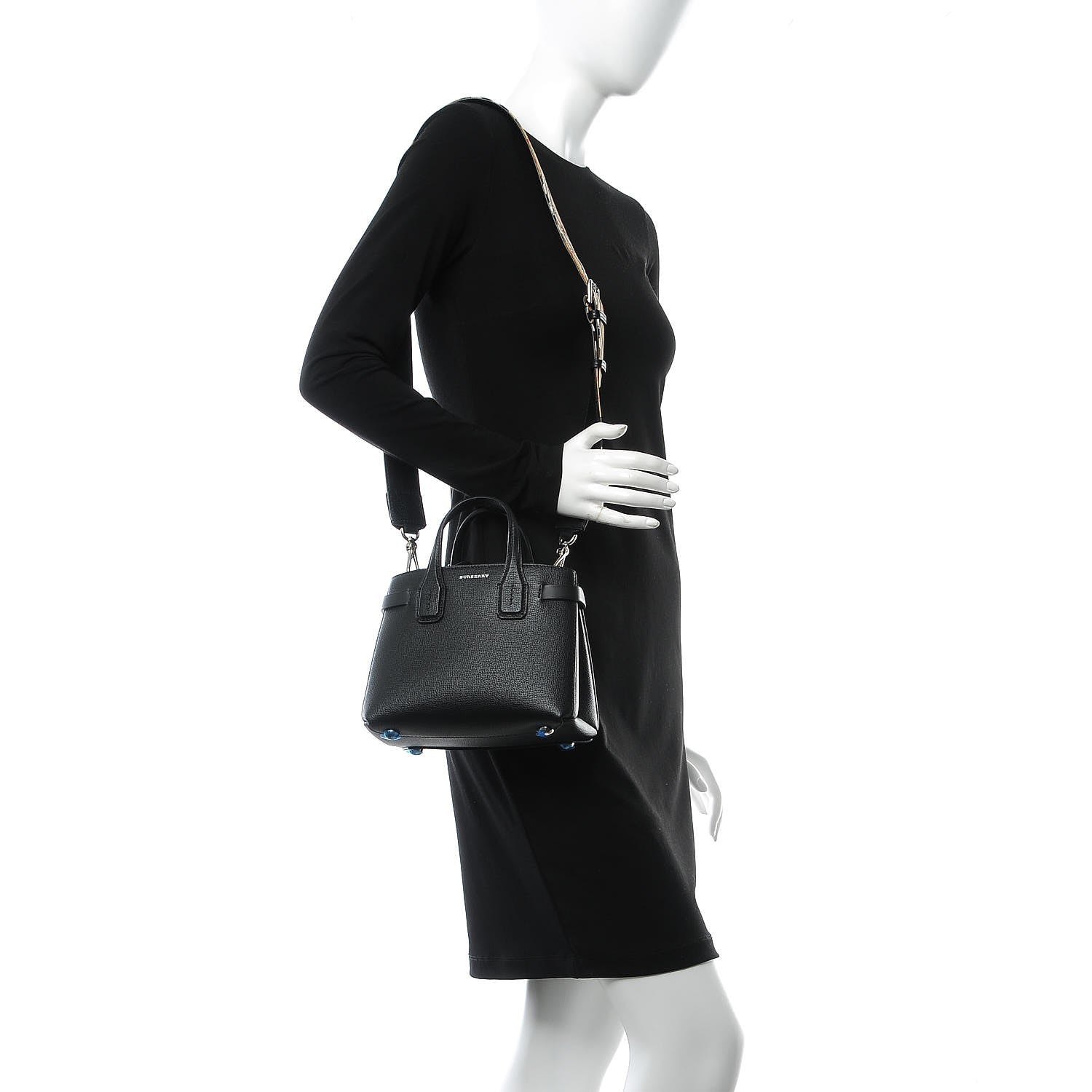 Burberry Grainy Calfskin House Check Baby Banner Tote Black 2 of 8