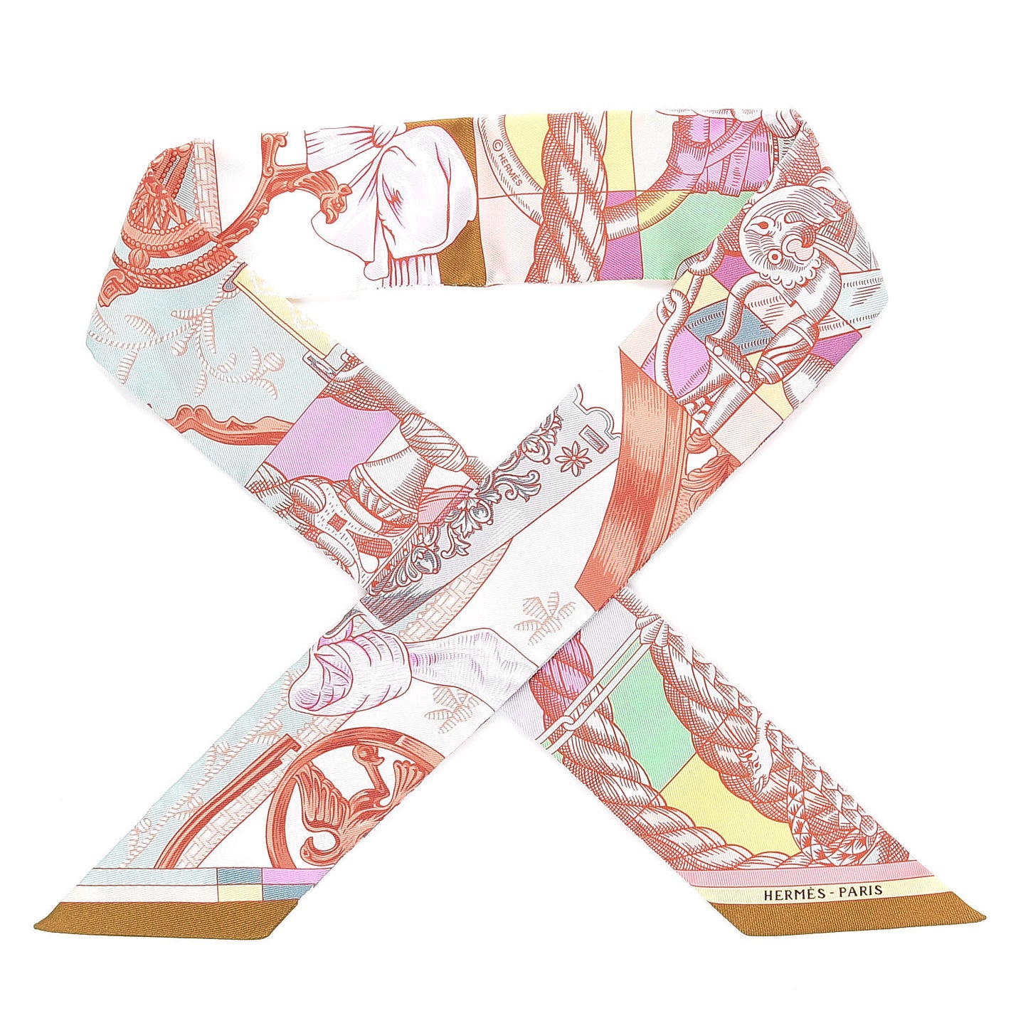 Silk Cavalleria D'Etriers Twilly Ocre Rose Vif Vert