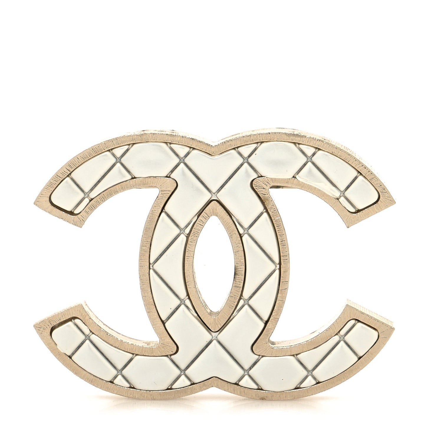 Metal Quilted CC Brooch Silver Gold