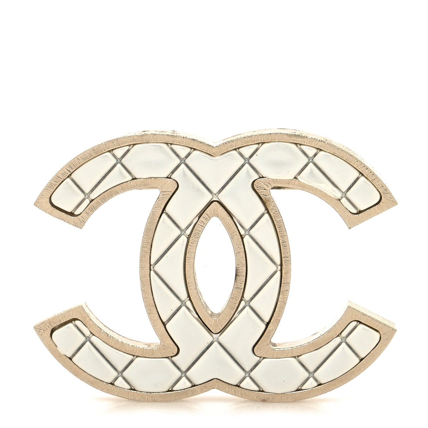 Chanel Metal Quilted CC Brooch Silver Gold 1 of 5