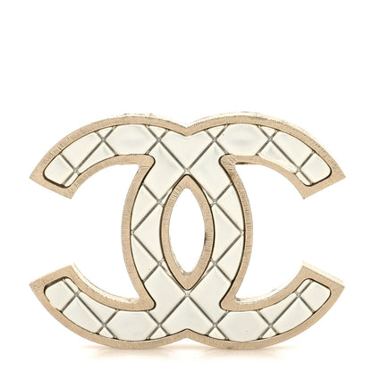 Chanel Metal Quilted CC Brooch Silver Gold 1 of 5
