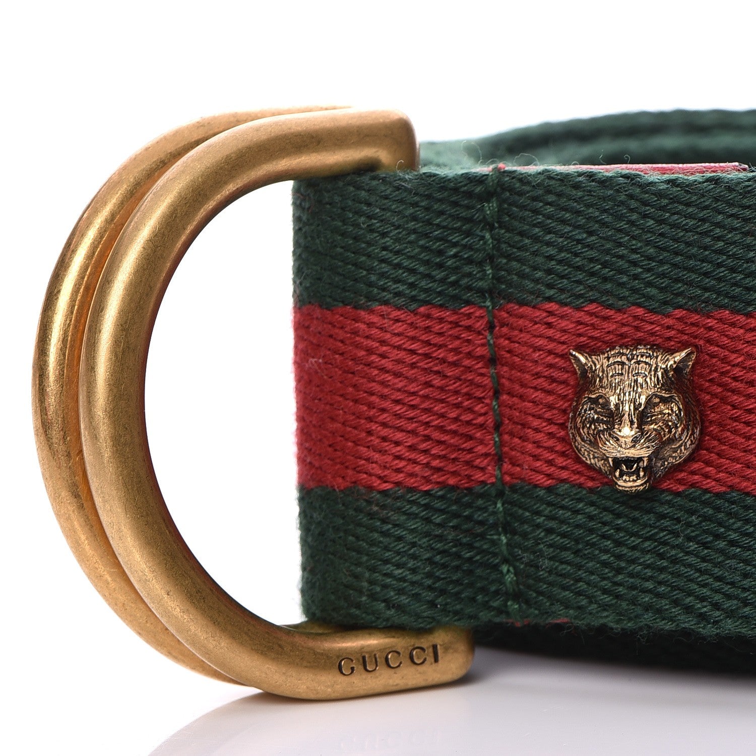 Gucci Web Feline D Ring Belt 95 38 Red Green 4 of 5