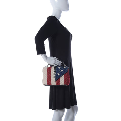 Saint Laurent Canvas Matelasse Chevron American Flag Monogram Medium College Bag Red Blue 3 of 10