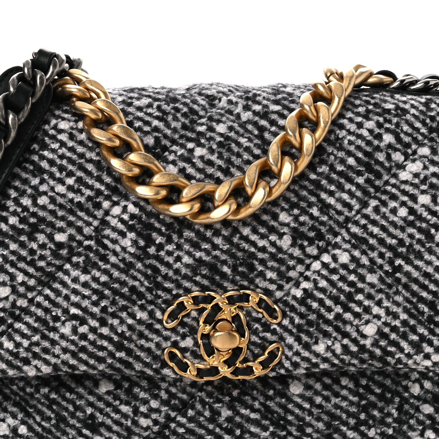 Chanel Tweed Quilted Medium Chanel 19 Flap Black White 8 of 12