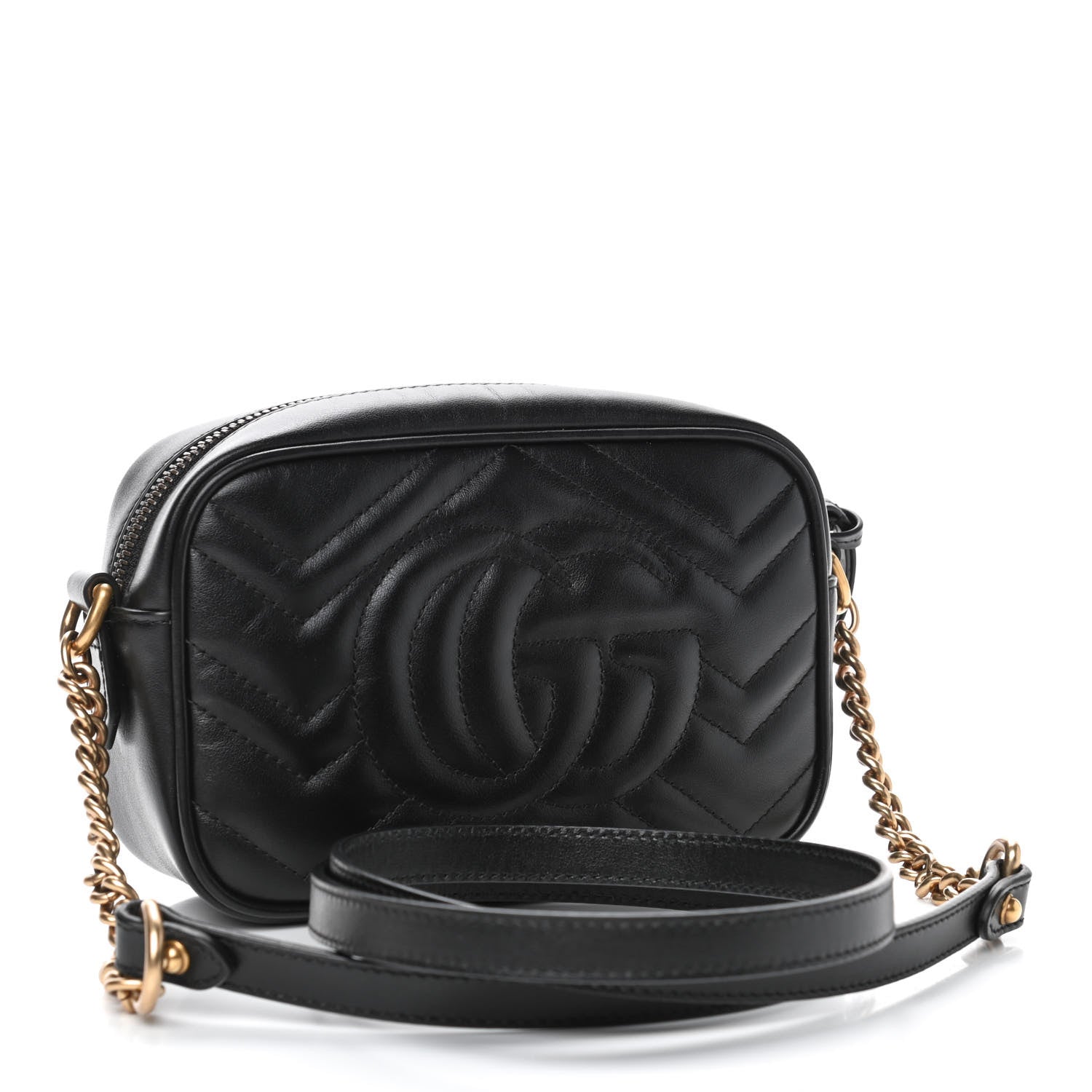 Gucci Calfskin Matelasse Mini GG Marmont Chain Shoulder Bag Black 2 of 4