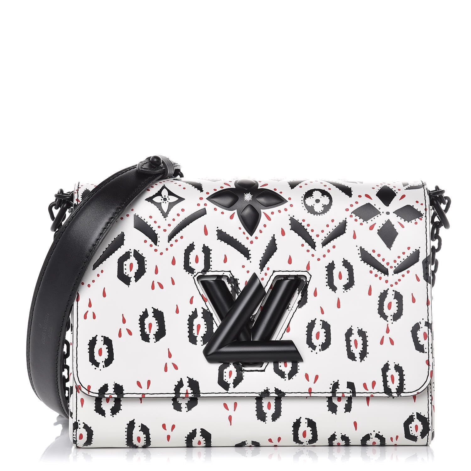 Louis Vuitton Calfskin Graphic Print Twist Shoulder Bag MM White Black 1 of 14
