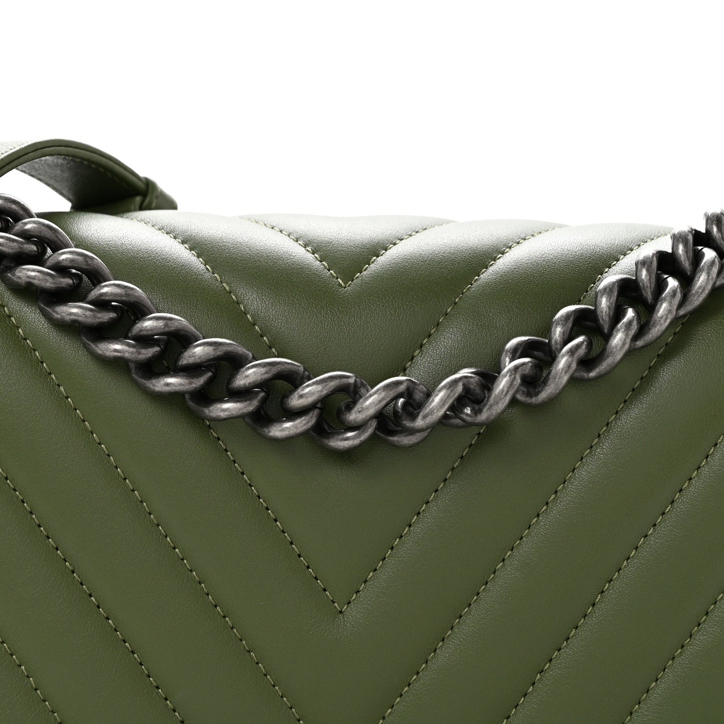 Calfskin Chevron Quilted Medium Boy Flap Dark Green