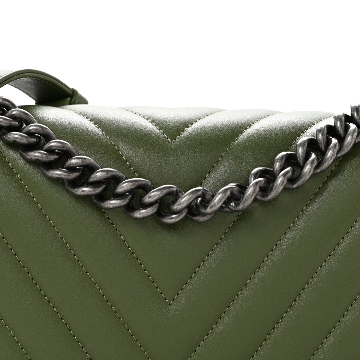 Chanel Calfskin Chevron Quilted Medium Boy Flap Dark Green 8 of 11