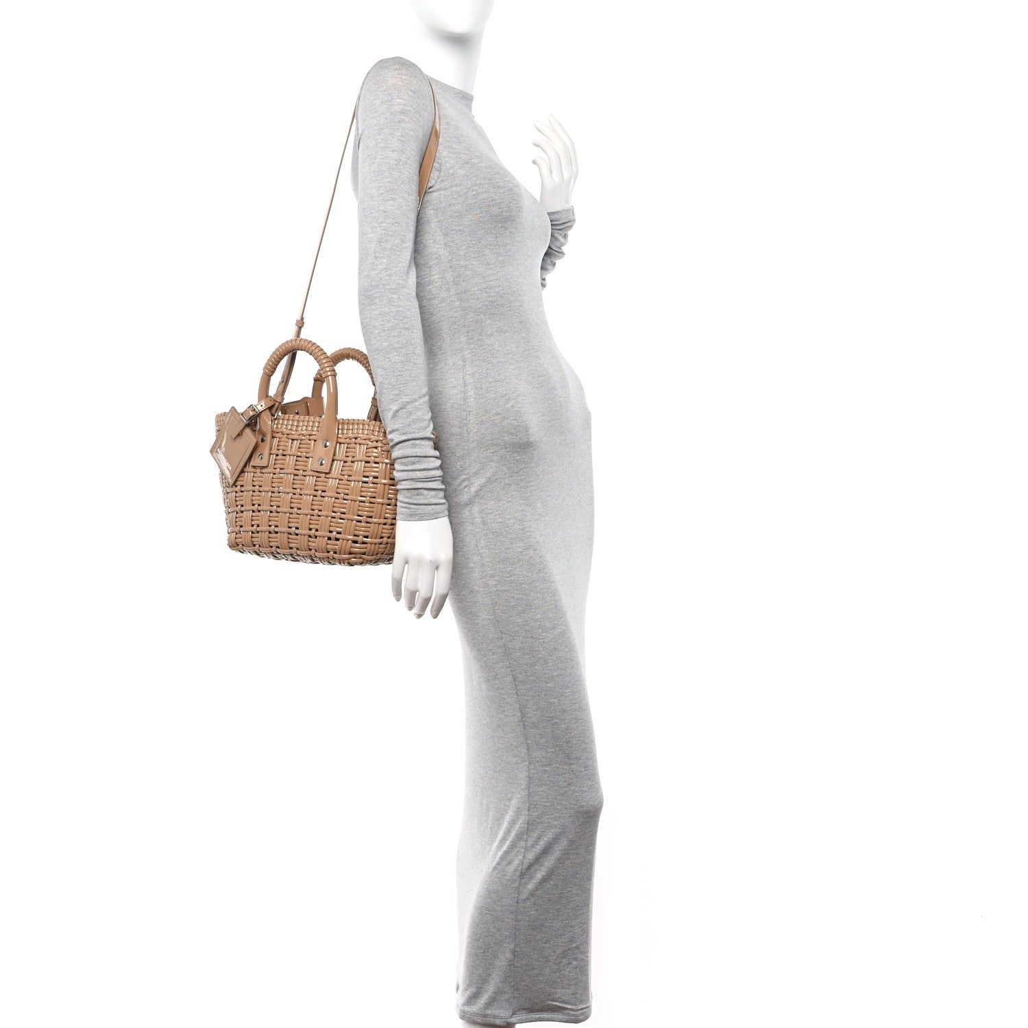 Balenciaga Varnished Faux Calfskin Braided XS Bistro Basket Beige 2 of 10