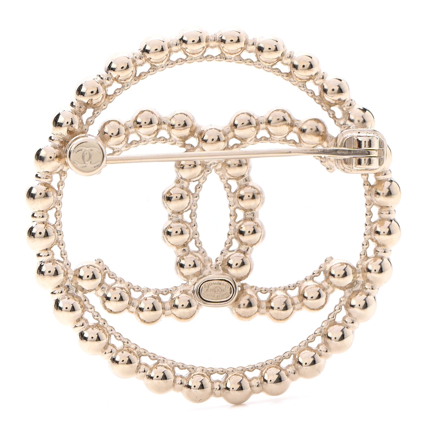 Metal Bead CC Round Brooch Gold