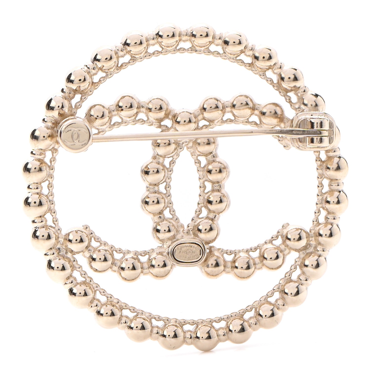 Chanel Metal Bead CC Round Brooch Gold 3 of 5
