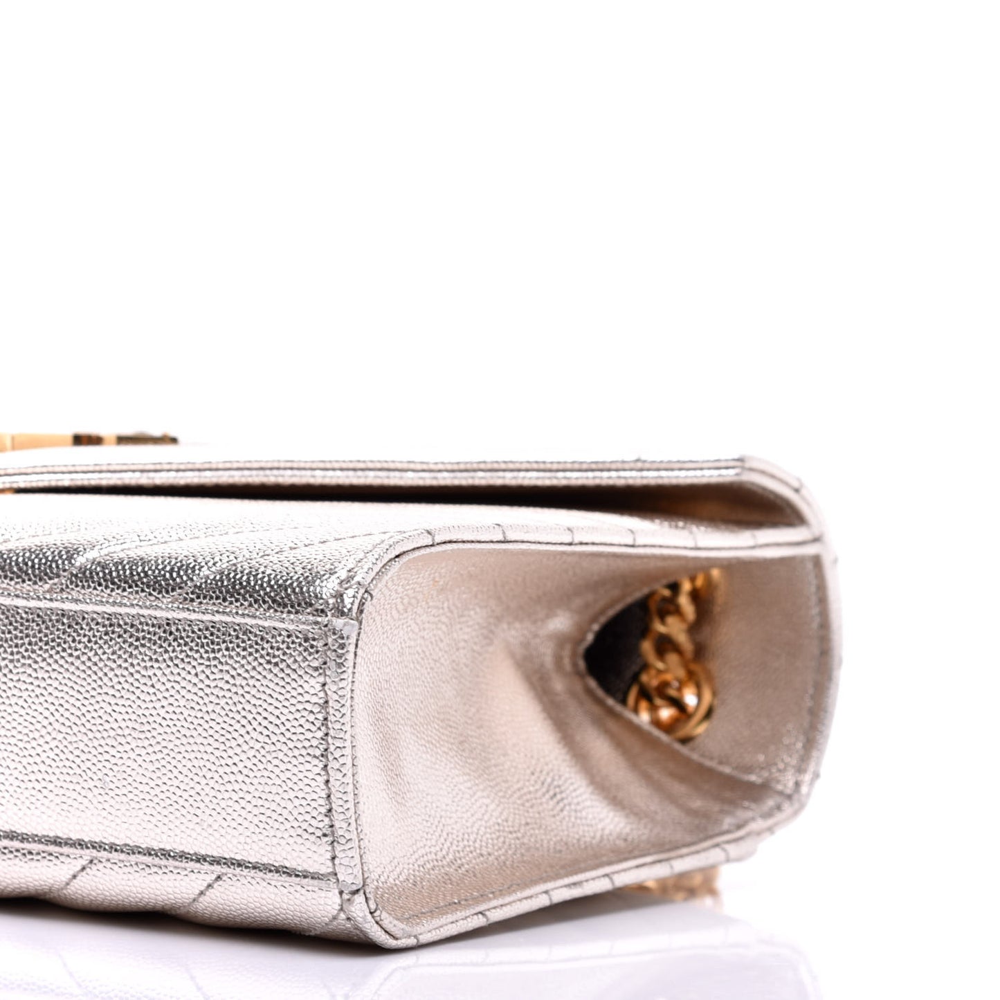 Metallic Grain De Poudre Matelasse Chevron Medium Monogram Satchel Gold
