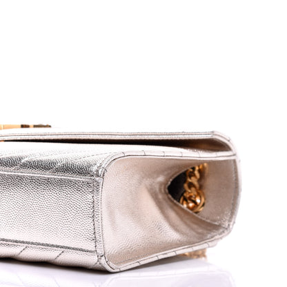 Saint Laurent Metallic Grain De Poudre Matelasse Chevron Medium Monogram Satchel Gold 7 of 8