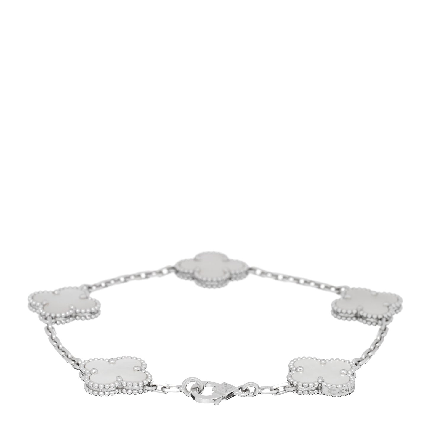 18K White Gold Mother of Pearl 5 Motifs Vintage Alhambra Bracelet