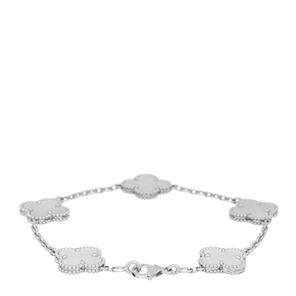 Van Cleef & Arpels 18K White Gold Mother of Pearl 5 Motifs Vintage Alhambra Bracelet 2 of 4